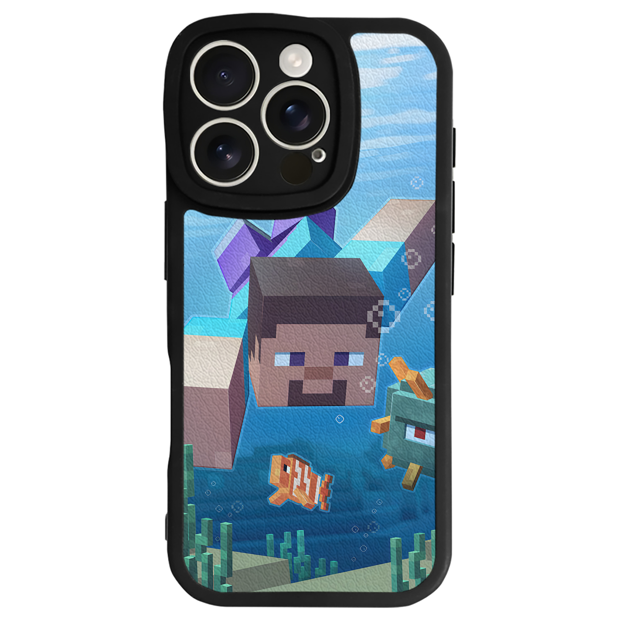 （画像用） マインクラフト ブロックの世界 Minecraft MC Block world 【iPhone 16シリーズ対応】シリコンスマホケース（レザー調） 材質：シリコン